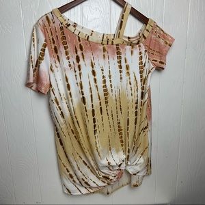 White Birch Tie Dye Cold Shoulder Knot Front Top M